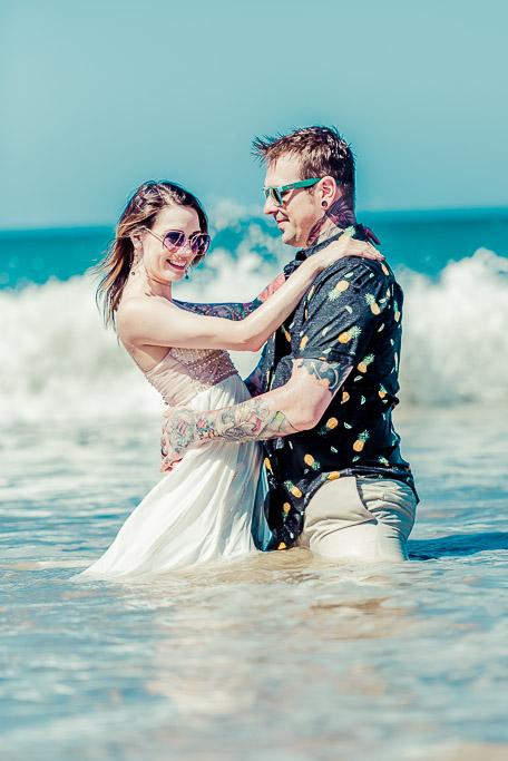 Trash the dress photography wedding couple in ocean